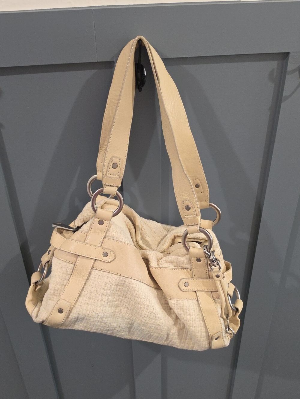 Fossil Cream Shoulder Bag with Leather Accents